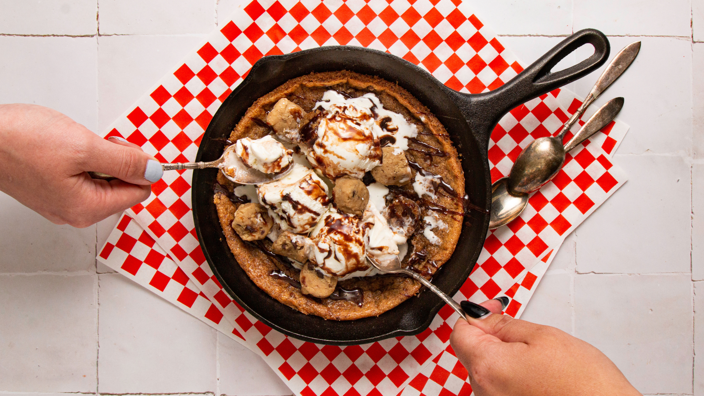 food service wholesale use case of our cookie skillet with ice cream and cookie dough on top