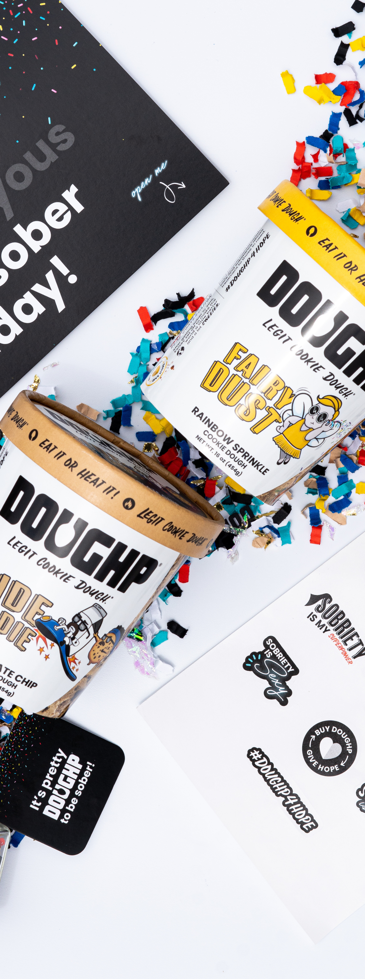 National Recovery Month - 20% OFF perfect gift boxes. Two pints of cookie dough, confetti, sticker pack.