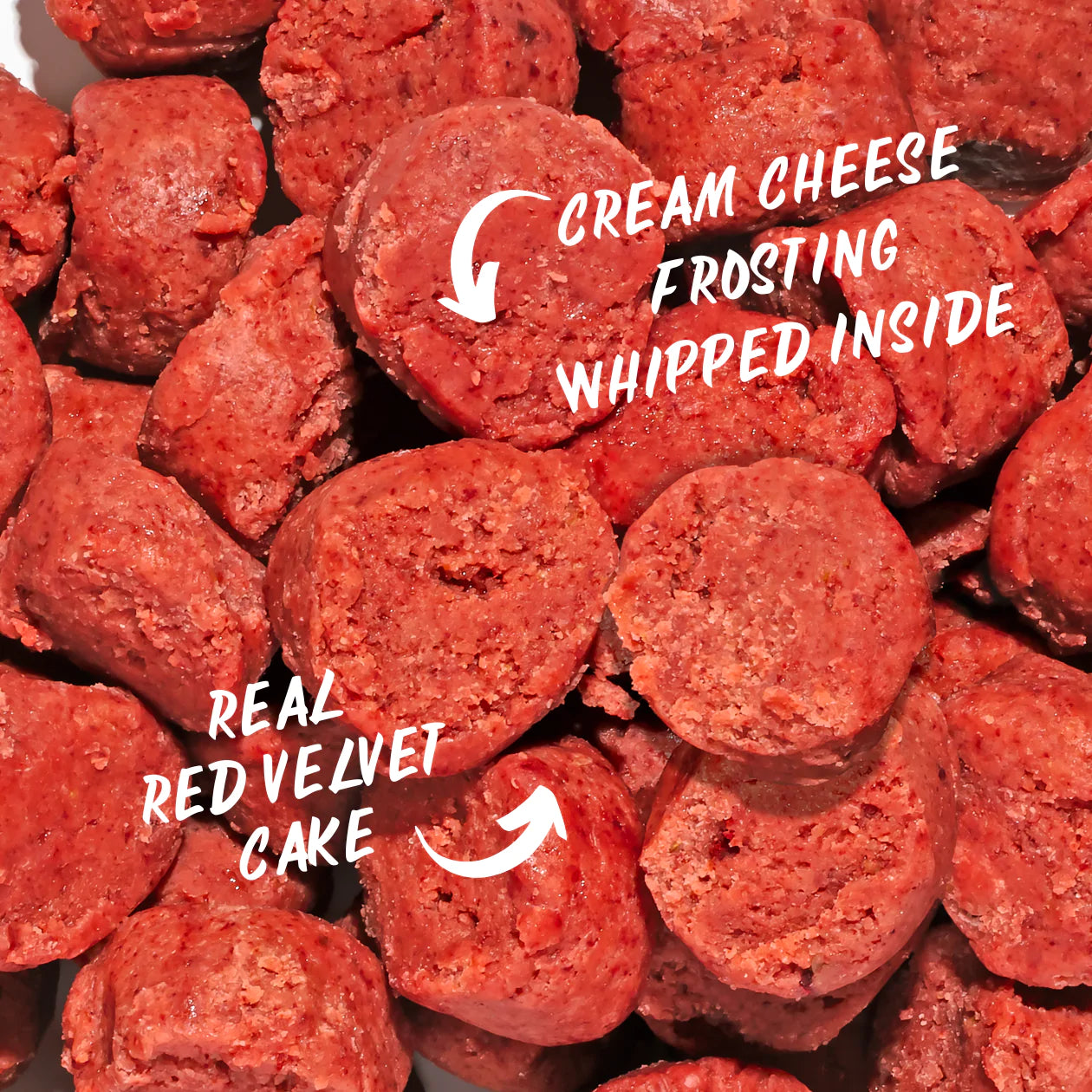 red velvet cookie dough bites close up